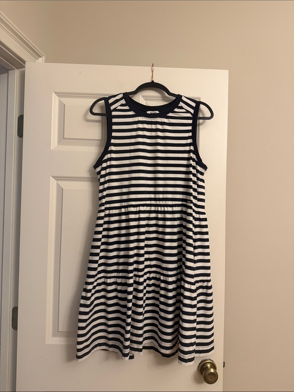 Dkny Black and White Striped Sleeveless Mini Dress